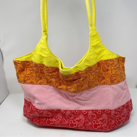 Disney Parks large cotton tote bag red pink yellow Orange snap closure Mickey - Picture 4 of 6